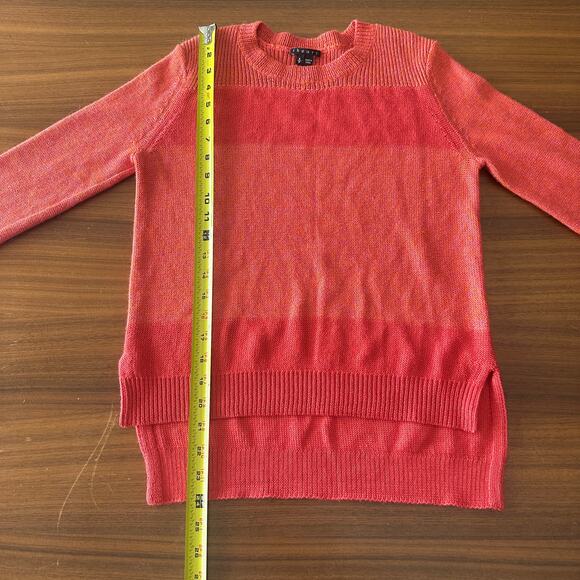 Theory Baby Alpaca/Silk Blend Orange Coral Sweater, Striped, Hi-Lo, Small - Picture 5 of 7